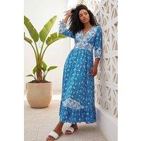 Roman Women's Paisley Print Frill Hem Maxi Dress in Blue | Size: 10