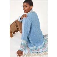 Roman Women's Patterened Fringe Cardigan in Light Blue | Size: 10