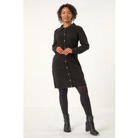 Roman Women's Petite Collared Knit Shift Dress in Black | Size: 14