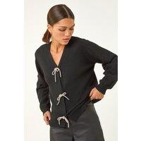 Roman Women's Bow Embellished Knit Cardigan in Black | Size: 16