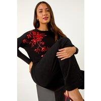 Roman Women's Sparkly Floral Knitted Jumper in Black | Size: 10
