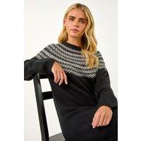 Roman Women's Petite Fairisle Knit Jumper Dress in Black | Size: 14