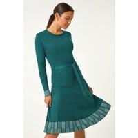 Roman Women's Ribbed Stretch Knit Border Print Dress in Teal | Size: 16