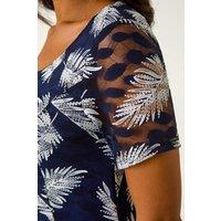 Roman Women's Leaf Print Lace Stretch Dress in Navy | Size: 12