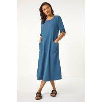 Roman Women's Textured A-Line Midi Dress in Blue | Size: 10