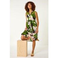 Roman Women's Leaf Print Tiered Smock Midi Dress in Green | Size: 12