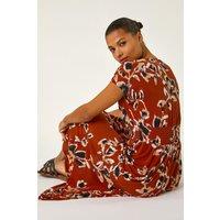 Roman Women's Abstract Stretch Ruched Waist Maxi Dress in Orange | Size: 10