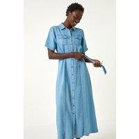 Roman Women's Button Through Midi Dress in Light Blue | Size: 18