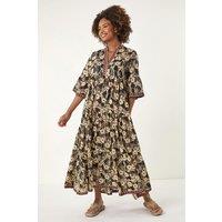 Roman Women's Floral Print Border Maxi Dress in Brown | Size: 10