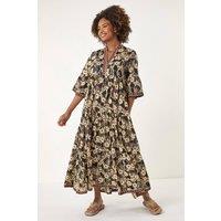 Roman Women's Floral Print Border Maxi Dress in Brown | Size: 16