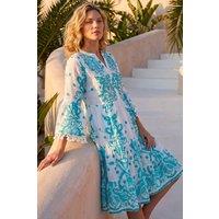 Roman Women's Embroidery Bead Detail Smock Dress in Blue | Size: 14