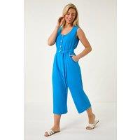 Roman Women's Petite Button Front Jumpsuit in Blue | Size: 16