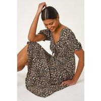 Roman Women's Animal Print Ruched Dress in Brown | Size: 20