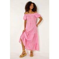 Dusk Women's Gingham Bardot Tiered Maxi Dress in Pink | Size: 10
