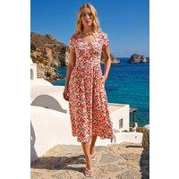 Roman Women's Floral Print Tea Midi Dress in Red | Size: 20
