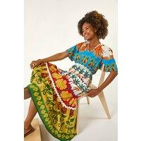 Roman Women's Tropical Print V-Neck Maxi Dress in Red | Size: 14