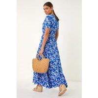 Roman Women's Floral Button Maxi Dress in Royal | Size: 10