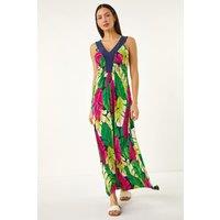 Roman Women's Leaf Print Contrast Band Maxi Dress in Green | Size: 18