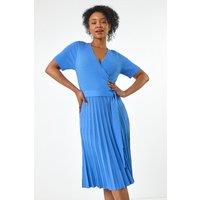 Roman Women's Petite Wrap Knitted Dress in Blue | Size: 16