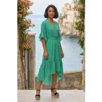 Dusk Women's Ditsy Floral Print Ruffle Midi Dress in Green | Size: 10
