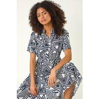 Dusk Women's Abstract Print Midi Shirt Dress in Navy | Size: 8