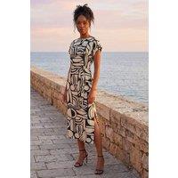 Roman Women's Geometric Textured Midi Dress in Ivory | Size: 20