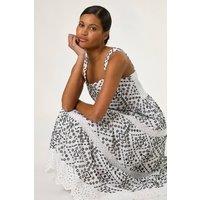 Roman Women's Broderie Strappy Midi Dress in White | Size: 12