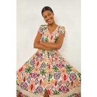 Roman Women's Abstract Button Through Maxi Dress in Orange | Size: 20
