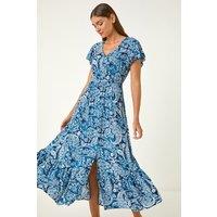 Roman Women's Paisley Print Crinkle Maxi Dress in Navy | Size: 18