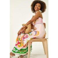 Roman Women's Abstract Print Strappy Midi Dress in Light Pink | Size: 20