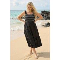 Roman Women's Curve Strappy Shirred Midi Dress in Black | Size: 22-24