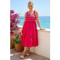 Roman Women's Curve Strappy Shirred Midi Dress in Pink | Size: 26-28