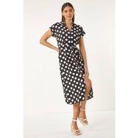 Roman Women's Spot Print Belted Midi Dress in Black | Size: 20