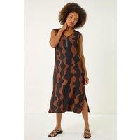 Roman Women's Wave Zip Front Midi Shift Dress in Tan | Size: 12