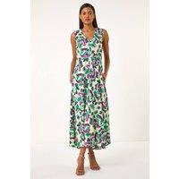 Roman Women's Abstract Print Sleeveless Midi Dress in Purple | Size: 14