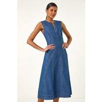 Roman Women's Panel Detail Midi Dress in Mid Blue | Size: 20