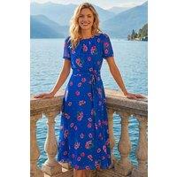Roman Women's Floral Pleated Chiffon Dress in Blue | Size: 10