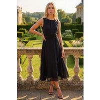 Roman Women's Chiffon Pleated Neck Midi Dress in Black | Size: 20