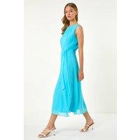 Roman Women's Chiffon Pleated Neck Midi Dress in Blue | Size: 18