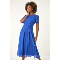 Roman Women's Pleat Chiffon Belted Midi Dress in Blue | Size: 20
