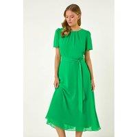 Roman Women's Pleat Chiffon Belted Midi Dress in Green | Size: 10
