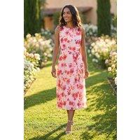 Roman Women's Floral Pleated Chiffon Midi Dress in Pink | Size: 16