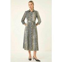 Roman Women's Animal Print Midi Shirt Dress in Navy | Size: 20