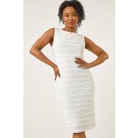 Roman Women's Petite Ruffled Stretch Dress in White | Size: 14
