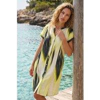 Roman Women's Abstract Printed Linen Shift Dress in Yellow | Size: 10