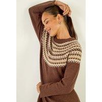 Roman Women's Petite Fairisle Knit Jumper Dress in Chocolate | Size: 18