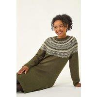 Roman Women's Petite Fairisle Knit Jumper Dress in Khaki | Size: 18