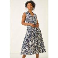 Roman Women's Petite Abstract Midi Shirt Dress in Navy | Size: 18