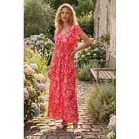 Roman Women's Floral Print Shirred Maxi Dress in Orange | Size: 10
