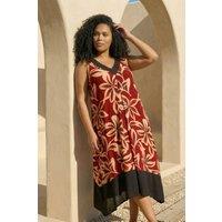 Roman Women's Curve Floral Print V-Neck Dress in Red | Size: 18
